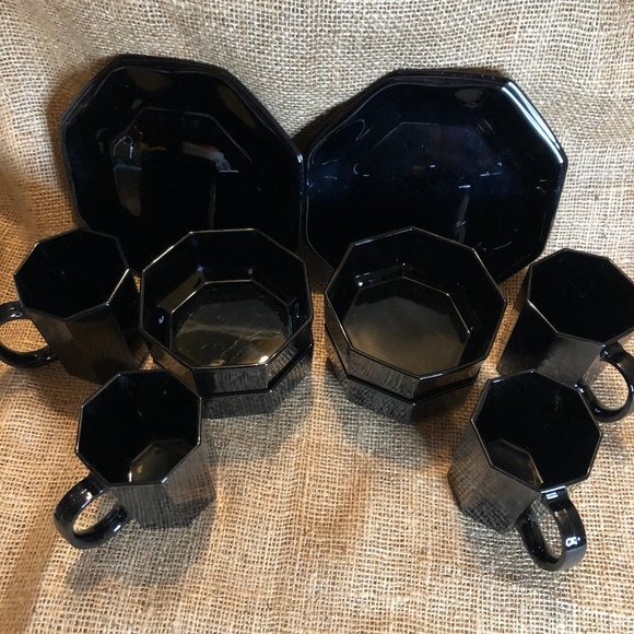 Octime Black Glass Dishes Set for 4 - Picture 2 of 5